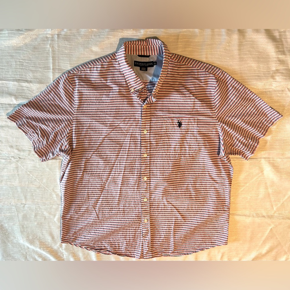 U.S. Polo Assn. Short-Sleeve Red and White Striped Button-Down Shirt